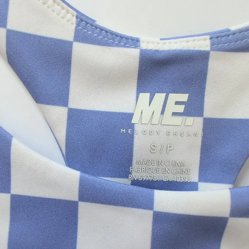 ME. Melody Eshani Periwinkle Blue Checkered Racerback Sports Bra Small Athletic‎